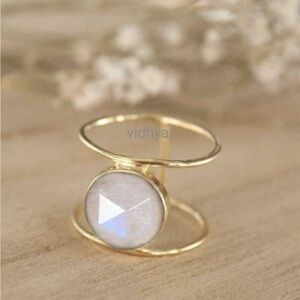 Gold Tone Double Band Moonstone Ring